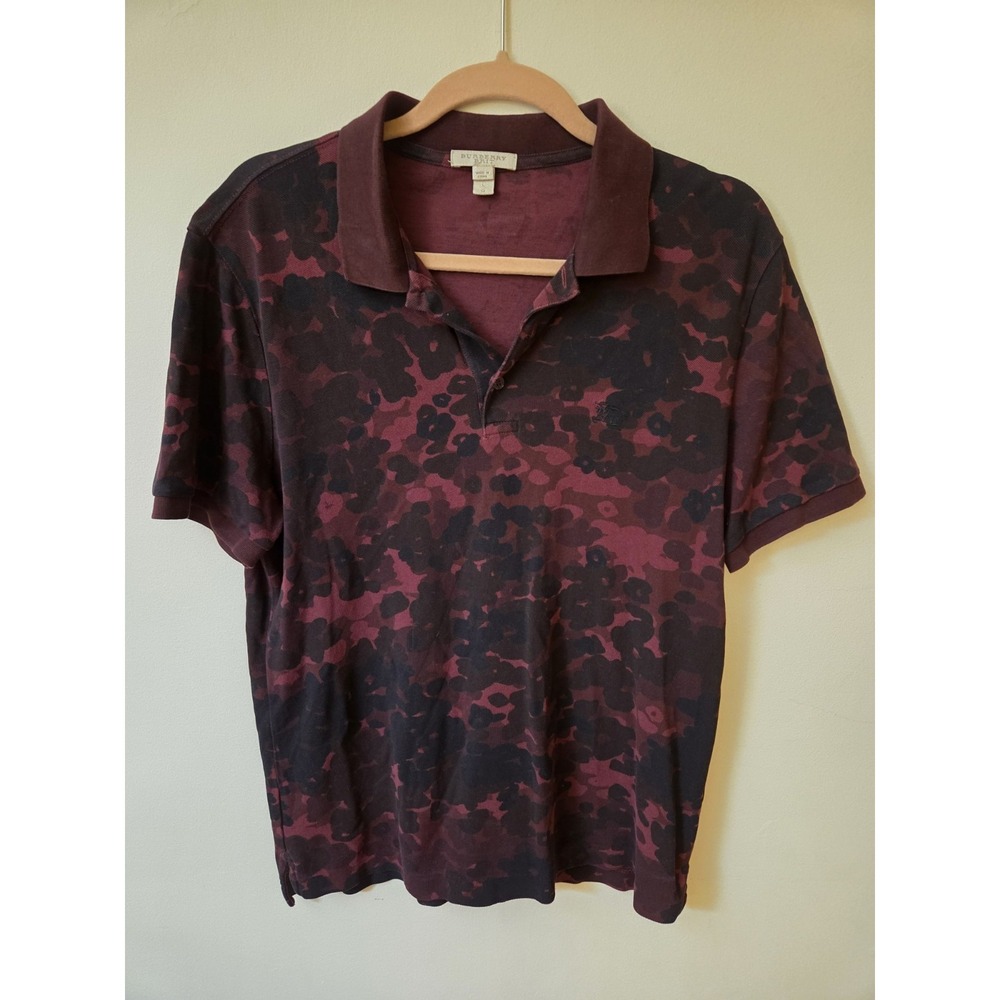 Burberry Brit London Burgundy Wine Printed Camo Cotton‎ Pique Polo T-Shirt L